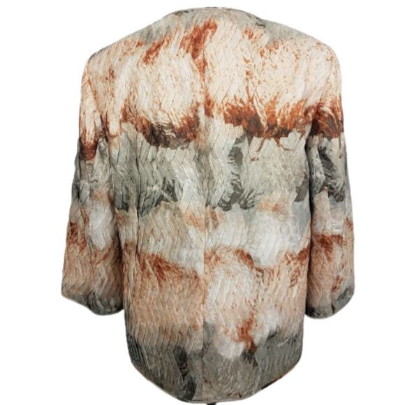 Chicos Travelers Pleated Artisan Jacket Gray Rust Red Sz 1 Medium 3/4 Sleeve - Picture 5 of 15